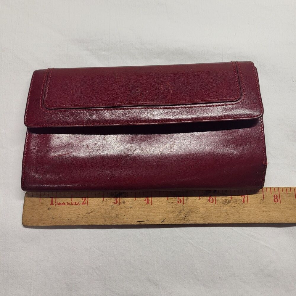 MONSAC Women’s Red Burgundy Leather Trifold with Inserts Long Wallet
